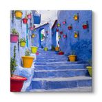 Sokakta Renkli Saksılar Tablosu 90 x 90