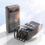Solar 30.000 Mah Güneş Enerjili LED Işıklı Powerbank Şarj Aleti 2x USB Çıkışlı Çoklu Kablolu - Siyah