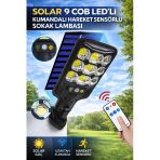Solar 9 COB Led Sokak Lambası Kumandalı Hareket Sensörlü Bahçe Aydınlatma Duvar Lambası
