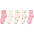 Solde Kız Çocuk 5 Çift Dantelli Fiyonklu Çiçek Nakışlı Soket Çorap Seti 🧦🎀🌸 - 33 - 36 - Çok Renkli