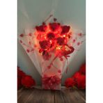 Sole LED Işıklı, Premium Yumoş Kırmızı Peluş Ayıcık Buketi, Sevgiliye, Doğum Gününe Hediye - 50 cm