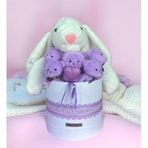 SOLE Premium Özel Hediye Kutusunda 45 cm Beyaz Bunny Tavşan ve 5 Adet Kırmızı Peluş Ayıcık Buketi Lila