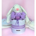 SOLE Premium Özel Hediye Kutusunda 45 cm Beyaz Bunny Tavşan ve 5 Adet Kırmızı Peluş Ayıcık Buketi Lila