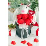 Sole Premium Özel Hediye Kutusunda 45 Cm Beyaz Bunny Tavşan Ve 5 Adet Kırmızı Peluş Ayıcık Buketi
