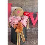 Sole Premium Özel Hediye Kutusunda 45 Cm Bunny Tavşan Ve 5 Adet Pembe Peluş Ayıcık Buketi