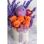 Sole Premium Özel Hediye Kutusunda 45 Cm Bunny Tavşan Ve 5 Adet Turuncu Peluş Ayıcık Buketi