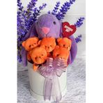 Sole Premium Özel Hediye Kutusunda 45 Cm Bunny Tavşan Ve 5 Adet Turuncu Peluş Ayıcık Buketi