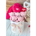 Sole Premium Özel Hediye Kutusunda 45 Cm Fuşya Bunny Tavşan Ve 5 Adet Pembe Peluş Ayıcık Buketi