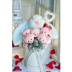 Sole Premium Özel Hediye Kutusunda 45 Cm Mavi Bunny Tavşan Ve 5 Adet Pembe Peluş Ayıcık Buketi