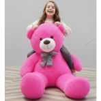Sole Sevgiliye Özel- Papyonlu 140 cm Dev Boy Sevimli Peluş Koca Ayı - % 100 Yerli, Pelüş Ayıcık - Fuşya