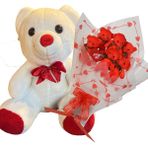 Sole Sevimli 35 cm Peluş Ayı ile Premium Yumoş Kırmızı Peluş Ayıcık Buketi - Beyaz