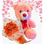 Sole Sevimli 35 cm Peluş Ayı ile Premium Yumoş Kırmızı Peluş Ayıcık Buketi - Pembe