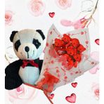 Sole Sevimli Peluş Panda ile Premium Yumoş Kırmızı Peluş Ayıcık Buketi - 50