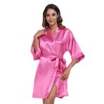 SoleJoy Kadın Kısa Kimono Elbiseler Gelin Nedime Saten Bornoz Düğün Parti Cepli Elbise, Gül, S