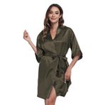 SoleJoy Kadın Kısa Kimono Elbiseler Gelin Nedime Saten Bornoz Düğün Parti Cepli Elbise, Ordu Yeşili, XL