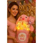 Solemia Hoşgeldin Bebek Temalı, Uyku Arkadaşı Tavşan ile LED Işıklı Yumoş Peluş Ayıcık Buketi, Yenidoğan-