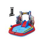 Solemia Pompalı-98793 Spiderman Temalı Kaydıraklı Fıskiyeli AquaPark Şişme Eğlence Havuzu,