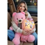 Solemia Sevgiliye Hediye 90 Cm Peluş Ayı & LED Işıklı Pembe Balonlu Peluş Ayıcık Buketi Flörte Kıza Hediye