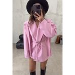 Solena Kadın Oversize Kuşaklı Bağlama Detay Ceket Pembe