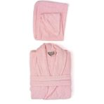 Soley Mayda Pembe Ekstra Yumuşak %100 Pamuk Saç Bonesi Bornoz Seti