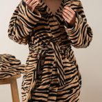 Soley Tiger %100 Pamuk Kadife Unisex Bornoz L Beden Yumuşak Dokulu Özgün Desen - Krem