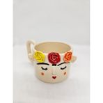 Soli Seramik El Yapımı Seramik Kupa, Frida Kahlo Tasarımlı Kupa, Hediyelik Seramik Kupa - Beyaz - Pembe - Kırmızı