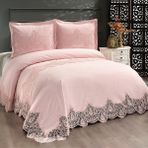 Solinas Collection Clara Dantelli Şönil Pike Çift Kişilik Yatak Örtüsü - Pudra - 260 x 270 cm