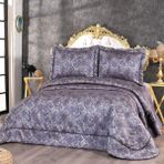 Solinas Collection Elegante Eva Parlament Mavi- Gümüş Çift Kişilik Çeyizlik Yatak Örtüsü - 270 x 260 cm - Mavi - Gri