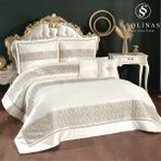 Solinas Collection Eleganza Saten Nakışlı Krem - Vizon Çift Kişilik Çeyizlik Yatak Örtüsü - 270 x 260 cm