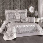 Solinas Collection Helena Gri – Gümüş Simli Çift Kişilik Çeyizlik Yatak Örtüsü - 270 x 260 cm