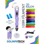 Solinpatech 3D Kalem 3D Pen USB Kablolu Üç Boyutlu Yazıcı Kalem Printer-MOR (Çok Renkli Filament - 109METRE)
