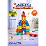 Solinpatech Arabalı 40 Parça 7.5cm Büyük Boy Manyetik Blok Seti | Güçlü Mıknatıslı Zeka Geliştirici Eğitici Oyuncak