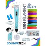 Solinpatech Mavi 3D Pen Üç Boyutlu Yazıcı Kalem 10 Parça Filament ve USB Kablo ile 50 Metre - 50 METRE MAVİ