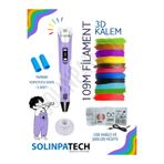 SolinpaTech MOR 3d Kalem 3d Pen Yazıcı Kalem | Çok Renkli (TOPLAM 109 METRE) Filament Usb Kablo