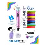SolinpaTech Pembe 3d Kalem 3d Pen Yazıcı Kalem | Çok Renkli (toplam 59 Metre) Filament Usb Kablo