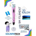 Solinpatech Pembe 3D Pen Üç Boyutlu Yazıcı Kalem Printer (3 Adet 3 Metre Filament -9 Metre- ve USB Kablo Dahil)