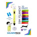 SolinpaTech Sarı 3d Kalem 3d Pen Yazıcı Kalem | Çok Renkli (TOPLAM 59 METRE) Filament Usb Kablo