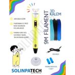 Solinpatech Sarı 3D Pen Üç Boyutlu Yazıcı Kalem Printer (3 Adet 3 Metre Filament -9 Metre- ve USB Kablo Dahil) - Sarı - Lacivert