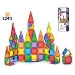 Solira Store - 70 Parça Mini Manyetik Blok Seti 3.75 cm Güçlü Mıknatıslı Renkli 3D Yapı Oyuncak STEM Eğitici Zeka Geliştirici