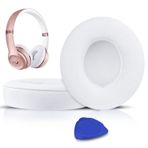 SoloWIT Yedek Kulak Pedleri Minderler için Beats Solo 2 ve Solo 3 Kablosuz Kulak Üstü Kulaklıklar, Yumuşak Protein Derili Kulak Padleri, İlave Kalınlık - (Beyaz)