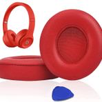 SoloWIT Yedek Kulak Pedleri Minderler için Beats Solo 2 ve Solo 3 Kablosuz Kulak Üstü Kulaklıklar, Yumuşak Protein Derili Kulak Padleri, İlave Kalınlık - (Kırmızı)
