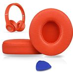 SoloWIT Yedek Kulak Pedleri Minderler için Beats Solo 2 ve Solo 3 Kablosuz Kulak Üstü Kulaklıklar, Yumuşak Protein Derili Kulak Padleri, İlave Kalınlık - (Narenciye Kırmızısı)