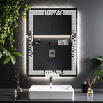 Solrae Led'li Lazer Kumlamalı Lavabo & Banyo Aynası (Dokunmatik Sensörlü) beyaz led 80 x 60