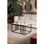Solto Home Sc19-14 Siyah Metal Meşe Raf Tasarım Orta Sehpa | Modern Oturma Odası