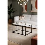 Solto Home SC19- 15 Siyah Metal Beyaz Mermer Desen Raf Tasarım Orta Sehpa | Modern Oturma Odası - Beyaz Mermer Desen-Siyah