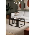 Solto Home SC19-16 Siyah Metal Siyah Mermer Desen Raf Tasarım Orta Sehpa | Modern Oturma Odası - Siyah Mermer Desen-Siyah