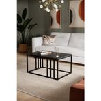 Solto Home Sc19-16 Siyah Metal Siyah Mermer Desen Raf Tasarım Orta Sehpa | Modern Oturma Odası