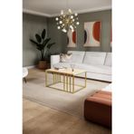 Solto Home Sc19-24 Altın Metal Meşe Raf Tasarım Orta Sehpa | Modern Oturma Odası