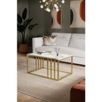 Solto Home SC19-25 Altın Metal Beyaz Mermer Desen Raf Tasarım Orta Sehpa | Modern Oturma Odası