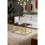 Solto Home Sc19-26 Altın Metal Siyah Mermer Desen Raf Tasarım Orta Sehpa | Modern Oturma Odası